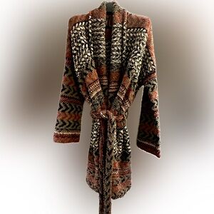 Free People Belted Sweater Cardigan Abstract Pattern
